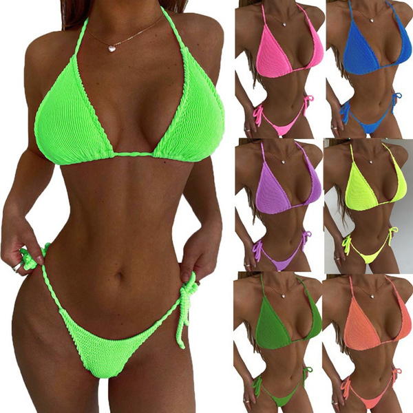 Fashion Summer Sexy Solid Bikini Sets Women Two Piece Thong Swimsuit Female  Bandage Bathing Suit Brazilian Swimwear Plus Size S-2XL