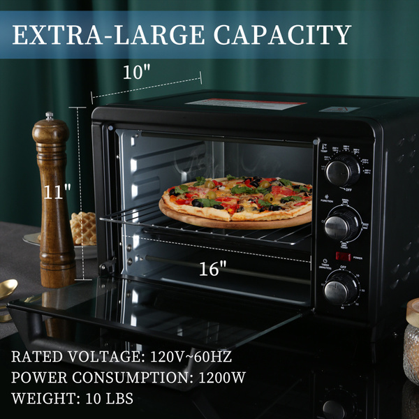 Simple Deluxe Toaster Oven with 20Litres Capacity,Compact Size Countertop  Toaster, Easy to Control with Timer-Bake-Broil-Toast Setting, 1200W,  Stainless Steel,16x11in,Black,Extra Large