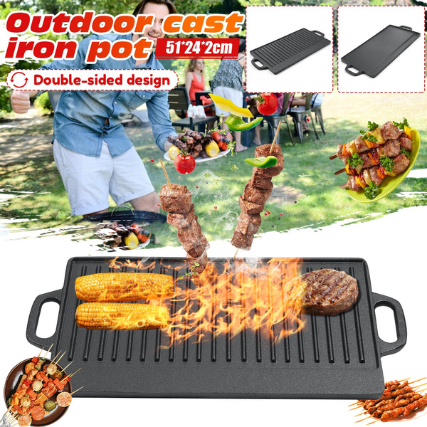 Cast Iron Griddle Plate For Gas Hob And Bbq Griddle Pan Double Sided Pre Seasoned Grill Plate 