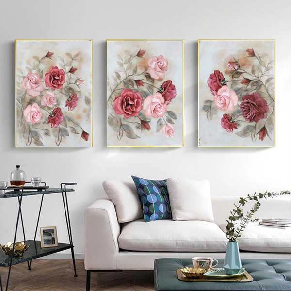 （No Frame）New Vintage Flower Rose Nordic Prints Posters Peony Wall Art