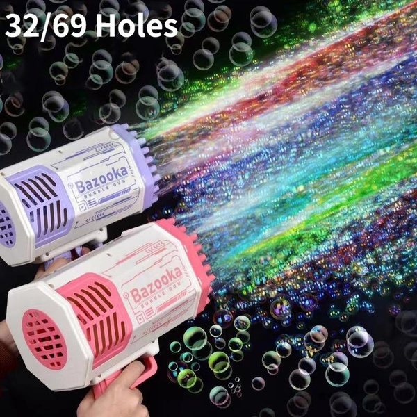 Bubble Gun Rocket 32/69 Holes Soap Bubbles Machine Gun Shape Automatic  Blower With Light Toys For Kids Pomperos Children's Day Gift