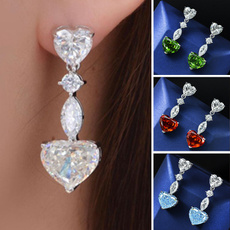 Sterling, Heart, DIAMOND, Gemstone Earrings