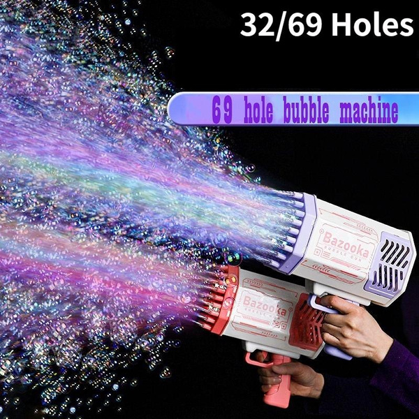 Bubble Gun Rocket 69 Holes Soap Bubbles Machine Gun Shape Automatic Blower  With Light Toys For Kids Pomperos Children Day Gift