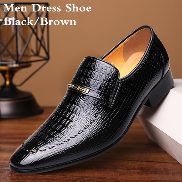 Mens Dress Shoes Crocodile Pattern Business Shoes Pointed Oxford