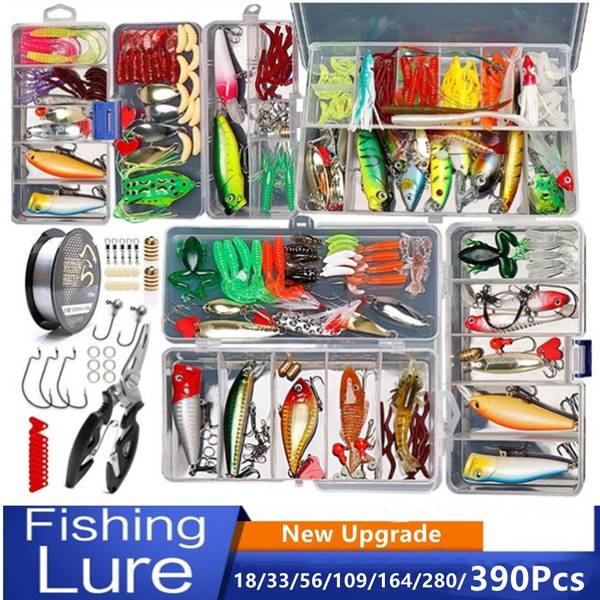 18/33/56/106/109/122/164/280/390 Pcs Fishing Lures Kit for Freshwater Bait  Tackle Kit for Bass Trout Salmon Fishing Accessories Tackle Box Including