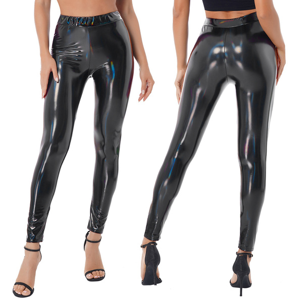 Women's Wet Look Shiny Metallic Stretch Leggings | Wish