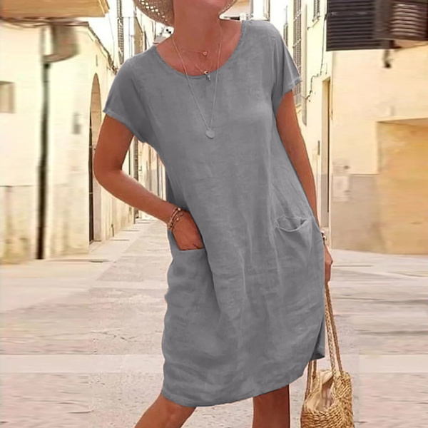 Women Summer Crew Neck Short Sleeved Cotton Midi Dresses Plus Size | Wish