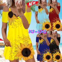 iQKA Womens Sunflower Print Mini Dress Plus Size Asymmetric Camis Dress Vestidos Summer Sling Beach Dress 