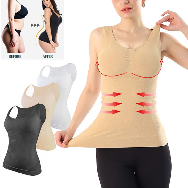 Women Compression Camisole with Built in Removable Bra Pads Body Shaper Tank  Top