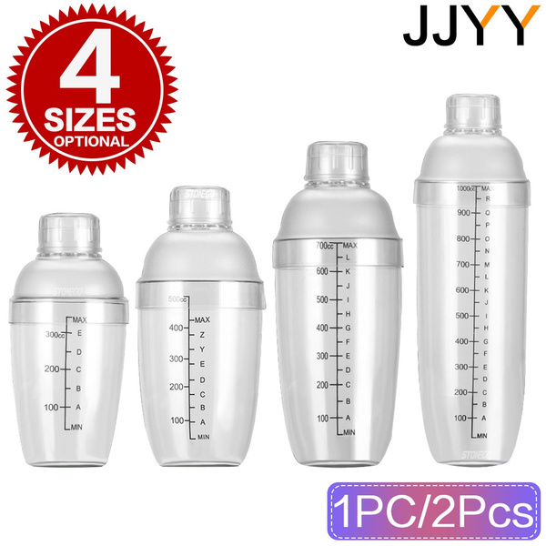 JJYY 1PC/2Pcs High Quality Clear Plastic Cocktail Shaker Drink Shaker Milk  Tea Bartender Drink Mixer Hand Shaker Cup With Scales Stonego Home Bar Tool  Transparent 4 Sizes Optional 350/500/700/1000ml