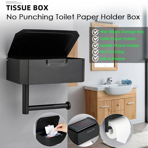 No Punching Toilet Paper Holder Box with Flushable Wipes Dispenser