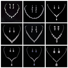 Collar, silvernecklaceearring, bride2piecejewelryset, Dangle Earring
