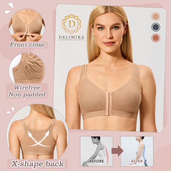 Women Bra Women's Full Coverage Front Closure Wire Back Support