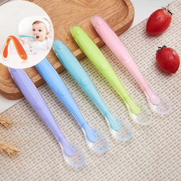 Baby Soft Silicone Spoon Candy Color Temperature Sensor Spoon Baby