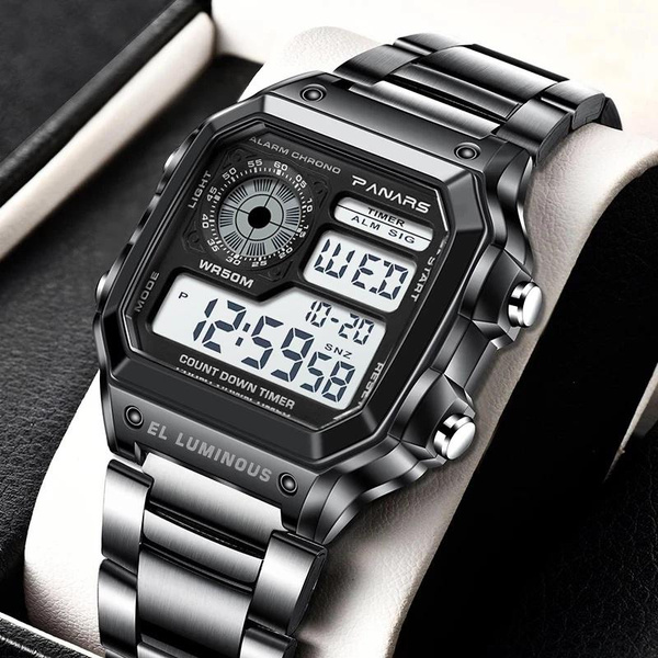 Montre Homme SYNOKE Brand New Men s Luxury Watch Waterproof Black Gold Stainless Steel Digital Watch LED Luminous Alarm Electronic Chronograph Men s