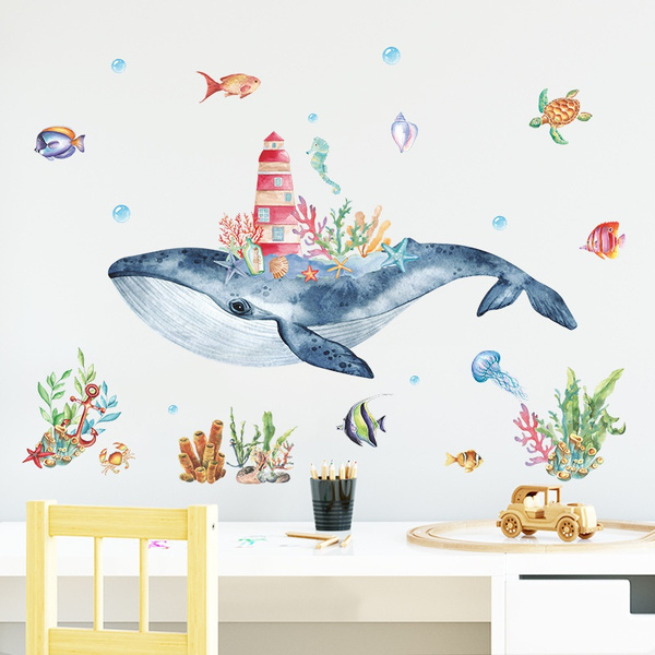 Undersea Whale Wall Stickers for Children Kids Rooms Wall Decor Cartoon ...