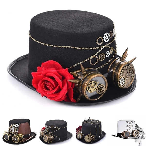 5 Styles Men Womens Retro Gothic Steampunk Top Hats Cosplay Costume Magic Cap Medieval Black 0634