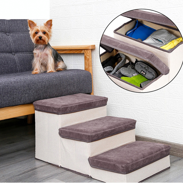 Foldable Pet Steps or Stairs 3 Step Ladder Staircase with Storage Bin ...