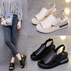 casual shoes, wedge, whitesandal, Buckles