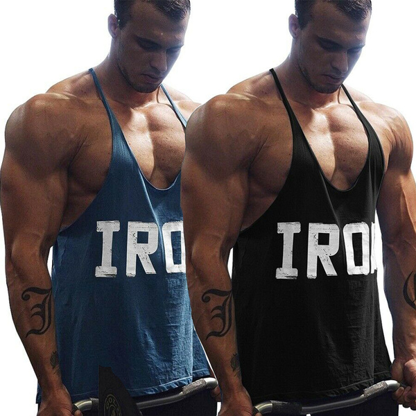 Men's Gym Workout Bodybuilding Tank Tops Y Back Fitness Thin Shoulder Strap Muscle  Fit Stringer Printed Extreme Tee