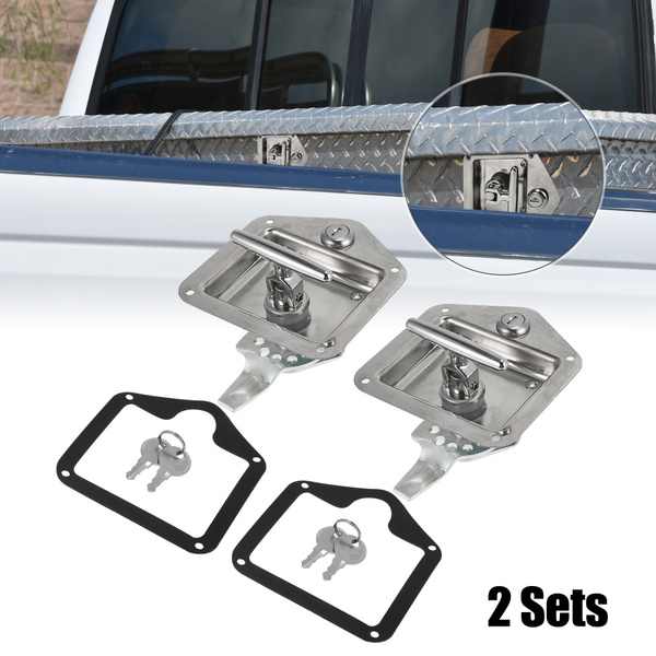 2 Set Tool Box Lock Trailer Latch Folding T Shaped Handle with Gasket and Keys Stainless Steel