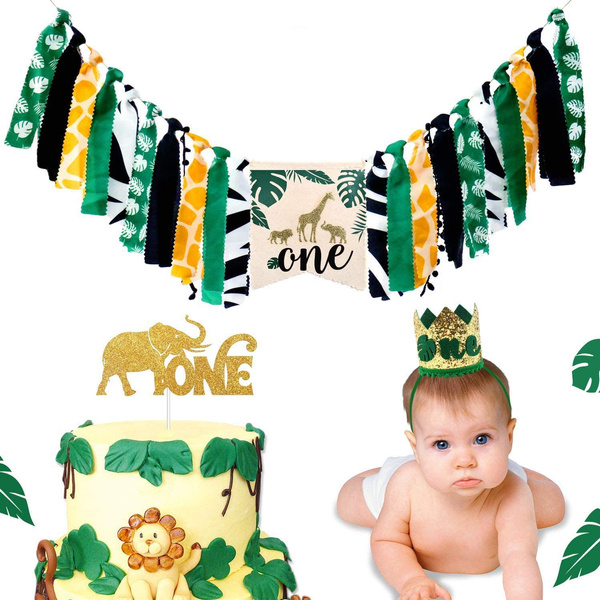 Wild One Birthday Decorations For Boys Jungle Safari Highchair Banner ...