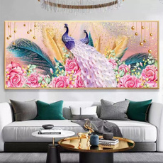 peacock, DIAMOND, art, Embroidery
