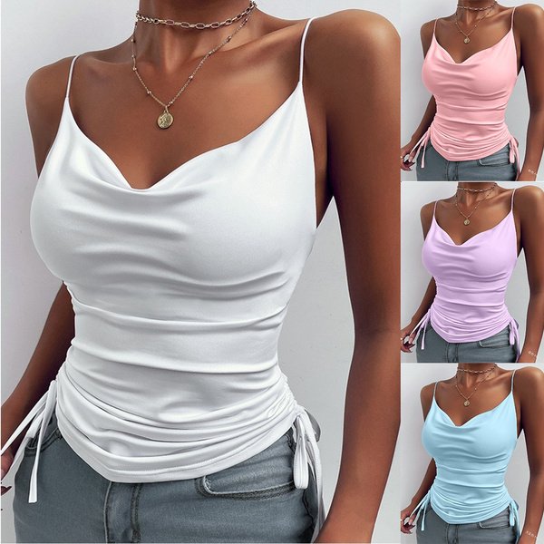 New Women 2 In 1 Camisole Vest Women Summer Fashion Shirt Tanks Solid Women's  Camisole Tops with Built In…