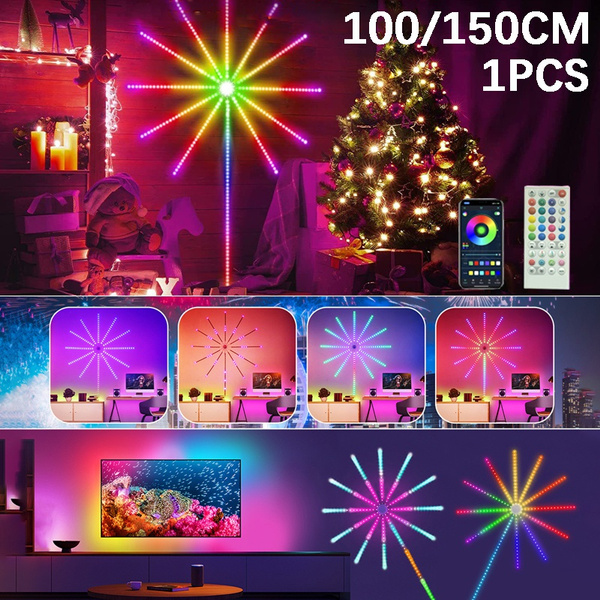 1PC 100/150CM Fireworks LED Strip Lights Music Sound Sync Color