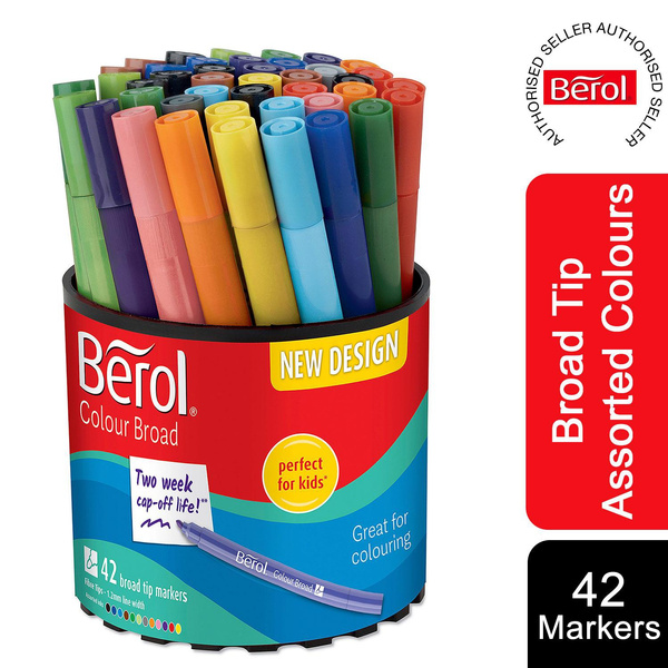 Berol Felt Tip Assorted Broad Point 1.2mm Colouring Pens, Pack of 42 or