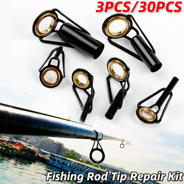 3pcs/30pcs Fishing Rod Tips Repair Kit Fishing Rod Guides Stainless Steel  Ceramic Ring Guide Rod Repair Replacement Spare Parts Fishing Accessories