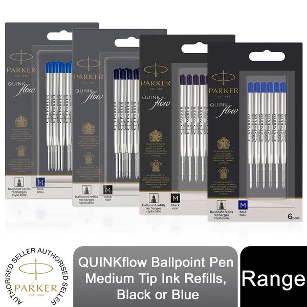 Parker QUINKflow Ballpoint Pen Medium Tip Ink Refills, Black or Blue Wish