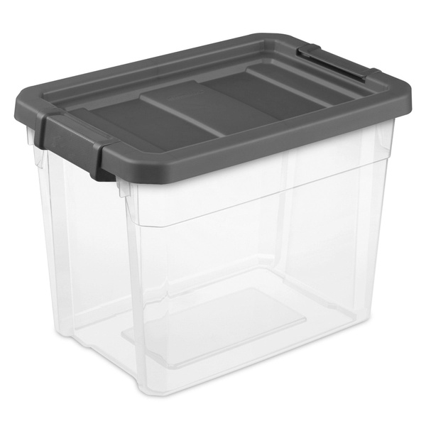 Sterilite 30 Qt Clear Plastic Stackable Storage Bin with Grey Latch Lid ...