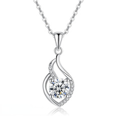 925 sterling silver necklace, White Gold, DIAMOND, gold