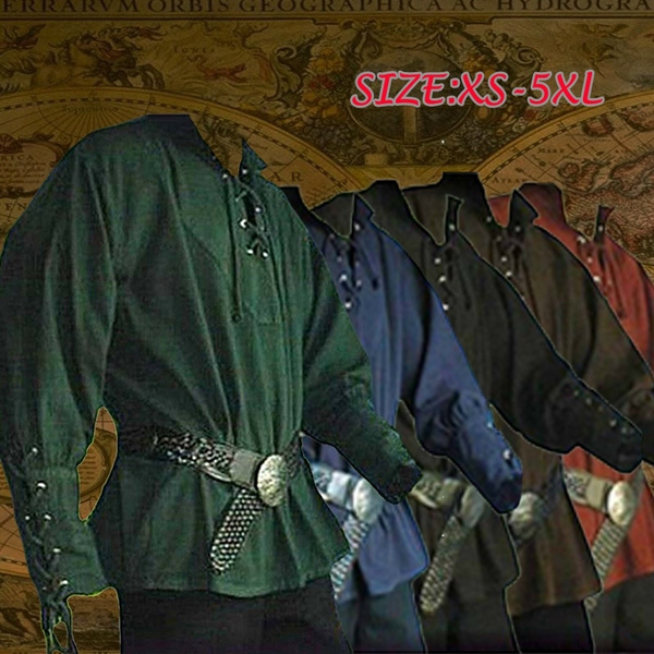 thumbnail image 2 of Kids Medieval Renaissance Shirt Pirate Viking Boys Lace Scottish Tops Role Play Cosplay Costumes Party Dress Up Carnival 2 of 13