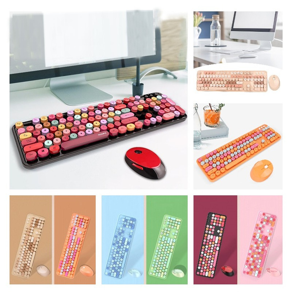 Wireless Keyboard Mouse 104 Keys Ergonomic Cute Desktop Game Keyboard Mouse Kit For Girls For ...