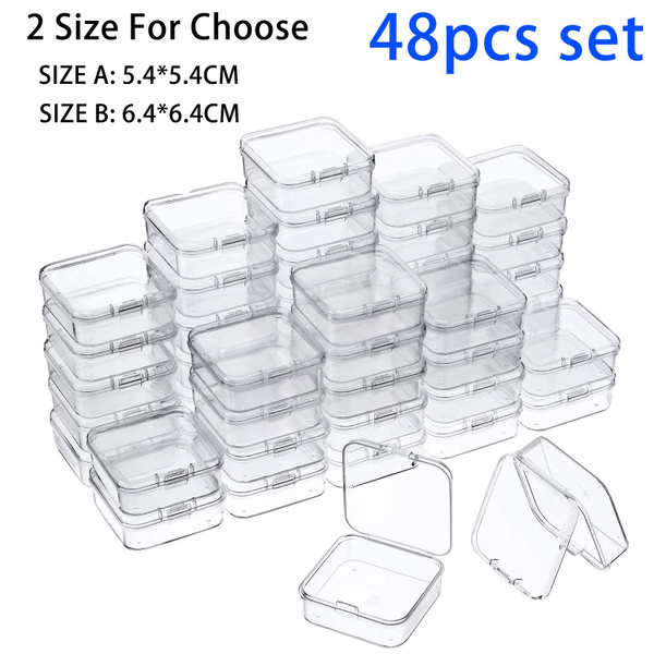 48 Packs Square Clear Small Plastic Containers Transparent Storage Box ...