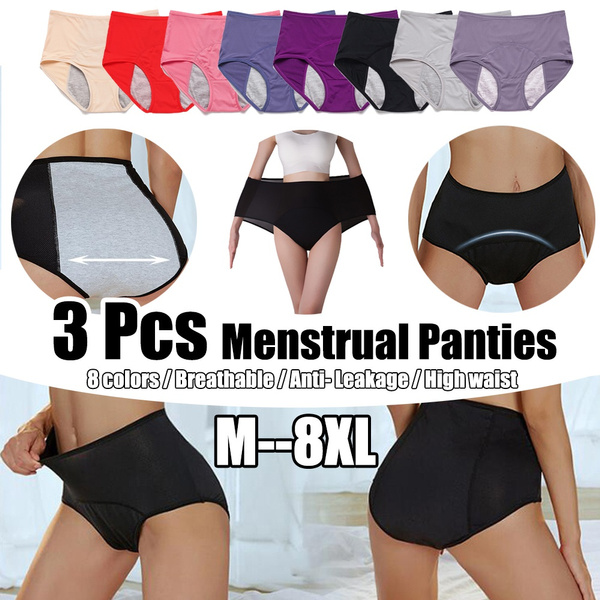 L-8XL 3PCS Menstrual Panties Anti-Leak Underwear Women Period
