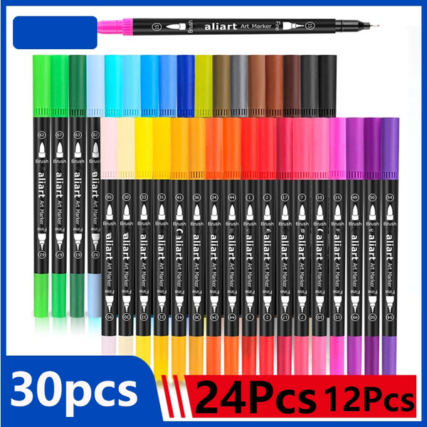 12/24/30 Pcs Dual Brush Pens Art Markers, Artist Fine & Brush Tip Pen  Coloring Markers for Kids Adult Coloring Book Bullet Journaling Note Taking  Lettering Calligraphy Drawing Pen Art Craft Supplies Kit