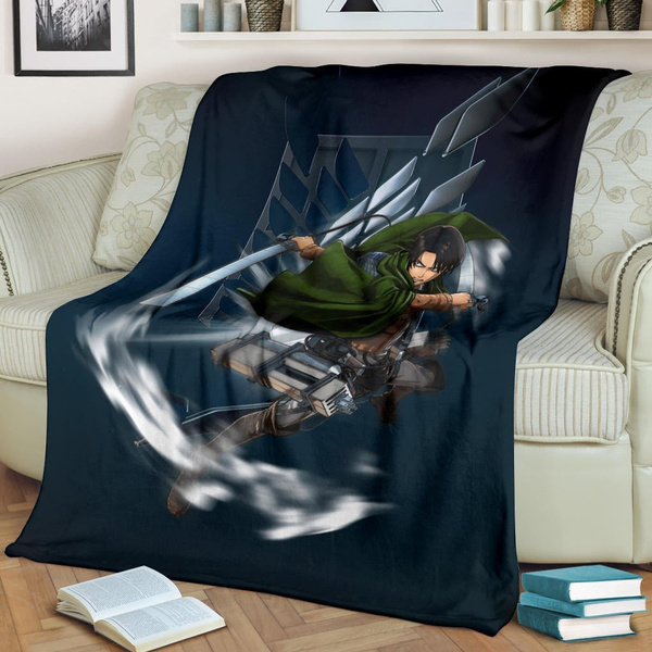 Attack On Titan Anime Blanket Levi Fighting Wind Blade Metal Wings Of Freedom Blankets Wish