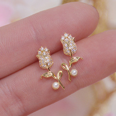 DIAMOND, Shiny, gold, Stud Earring