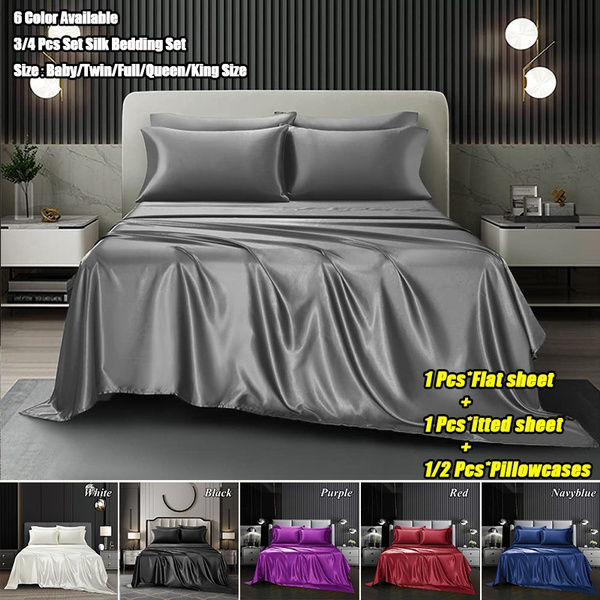Luxury Satin Silk Bedding Set Soft Silk Sheets 3/4 Pcs Set Bed Sheets Set , 1 Fitted Sheet + 1