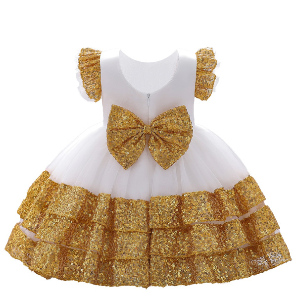 New Style Baby Girls 1 Year Birthday Princess Dress Sequin Bow Newborn ...