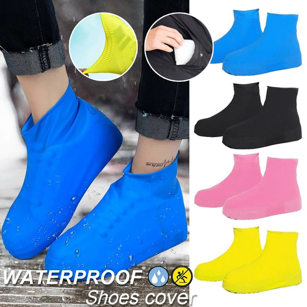 Unique Bargains Unisex Waterproof Reusable Rain Shoe Covers Ankle high top  Boots Non-Slip Pair Light Blue S