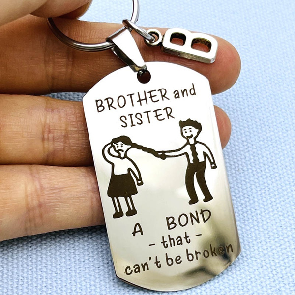 Funny Sister and Brother Keychain Birthday Gift for Sister From