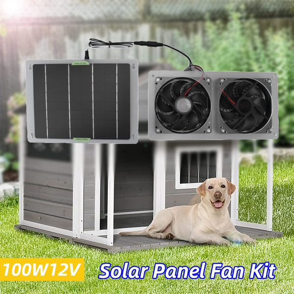 100W 12V Waterproof Portable Solar Powered Dual Fan Kits Chicken Coops