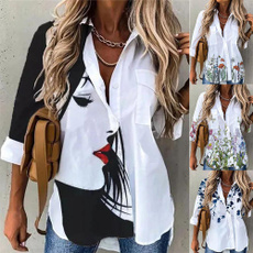white shirt, Women Blouse, Long Sleeve, printed shirts