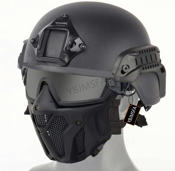 Tactical Airsoft PJ Helmet and Full Face Protection Air Gun Mask,with