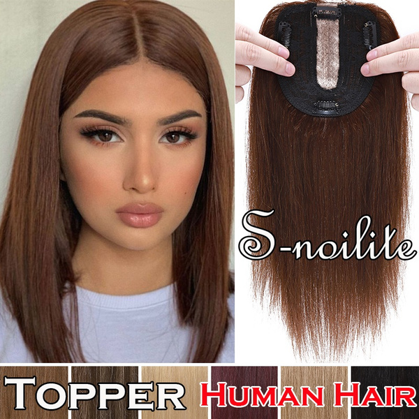 S-noilite Human Hair Topper Without Bangs Clip In Human Hair Extensions ...