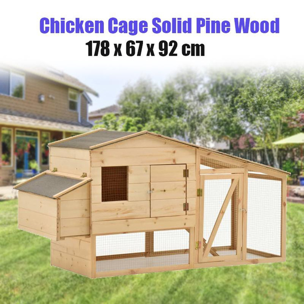 Large Solid Pine Wood Chicken Cage Hen House Pet Animal Carrier Coop ,178x67x92 Cm For Outdoor